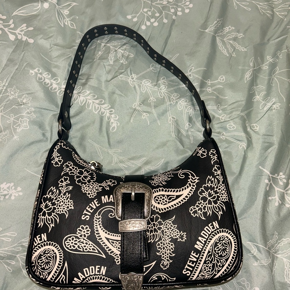 Steve Madden Black and Cream Paisley Shoulder Bag